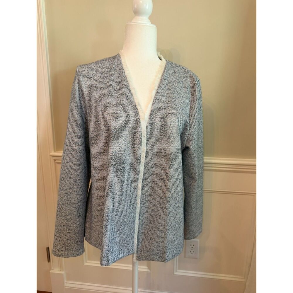 Ivanka Trump Navy White Tweed Frayed Cardigan L